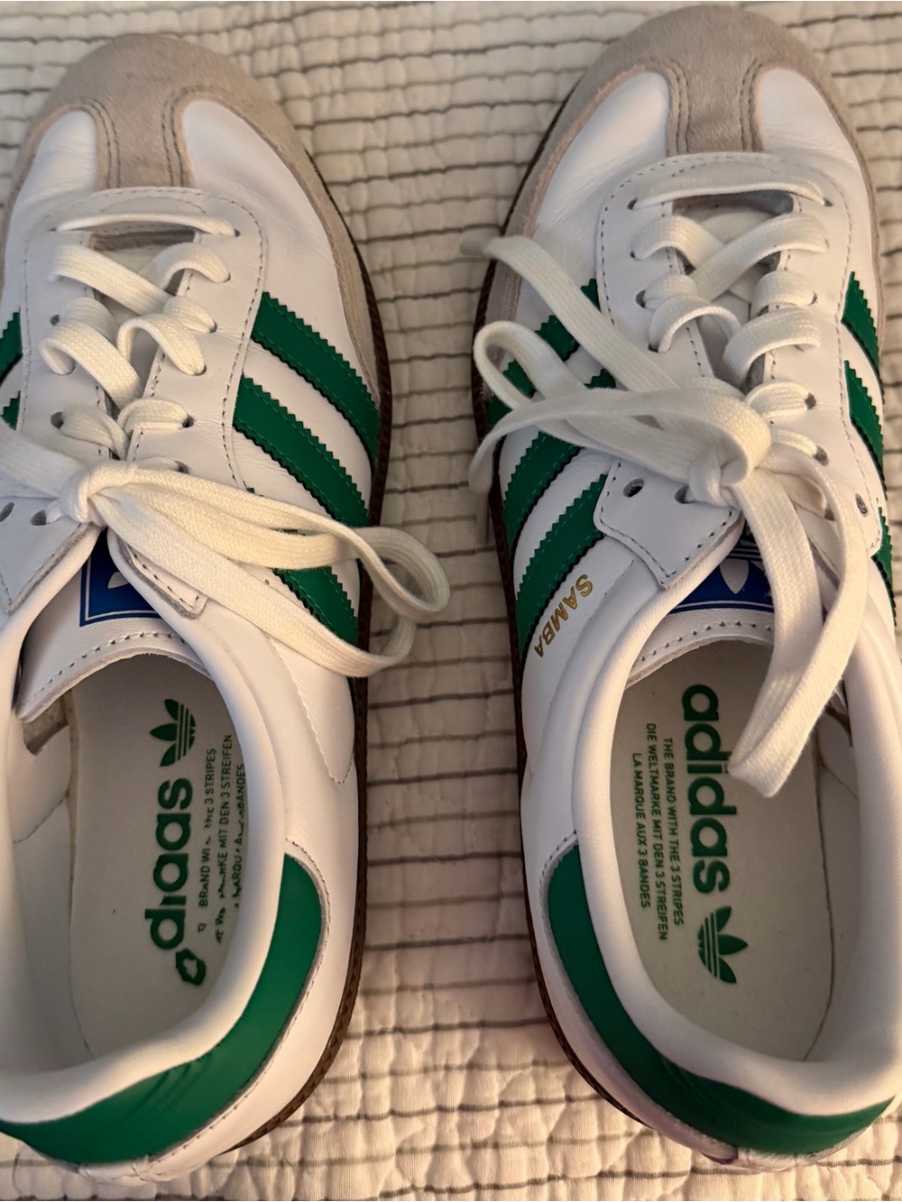 Adidas Samba White with Green Striped Accents